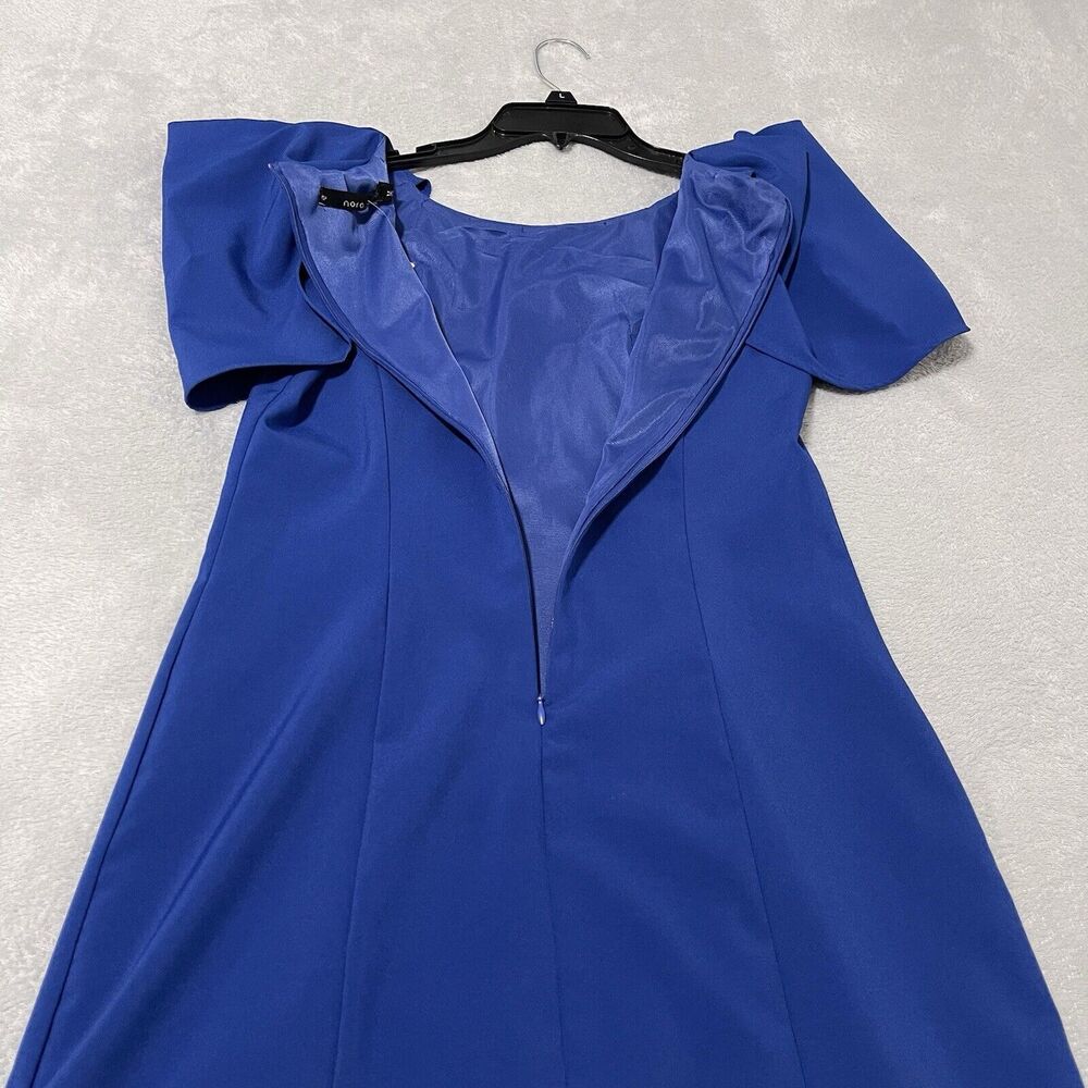 Mini Dress Womens Medium Royal Blue Flutter Gathered Sleeve Round Neck Belt - Picture 5 of 9